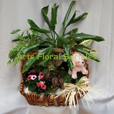 Cesta con plantas y peluche